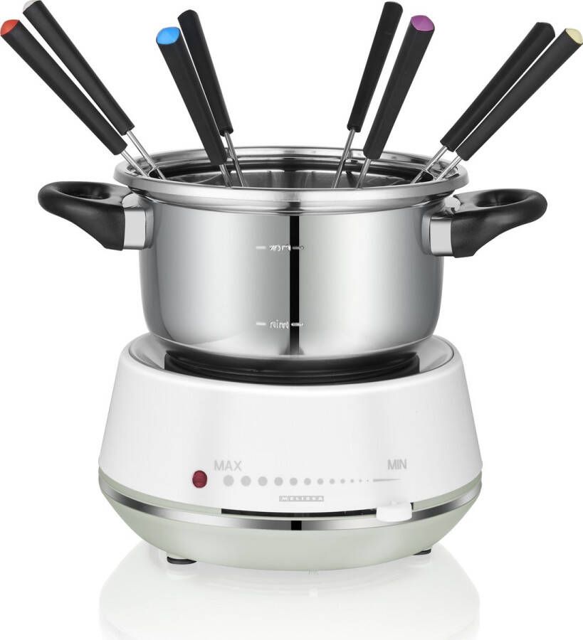 Melissa Fondue set Elektrische Fondue 8 personen 2 liter 1200W Met Sausring en 8 Vorken 16310230 Wit RVS