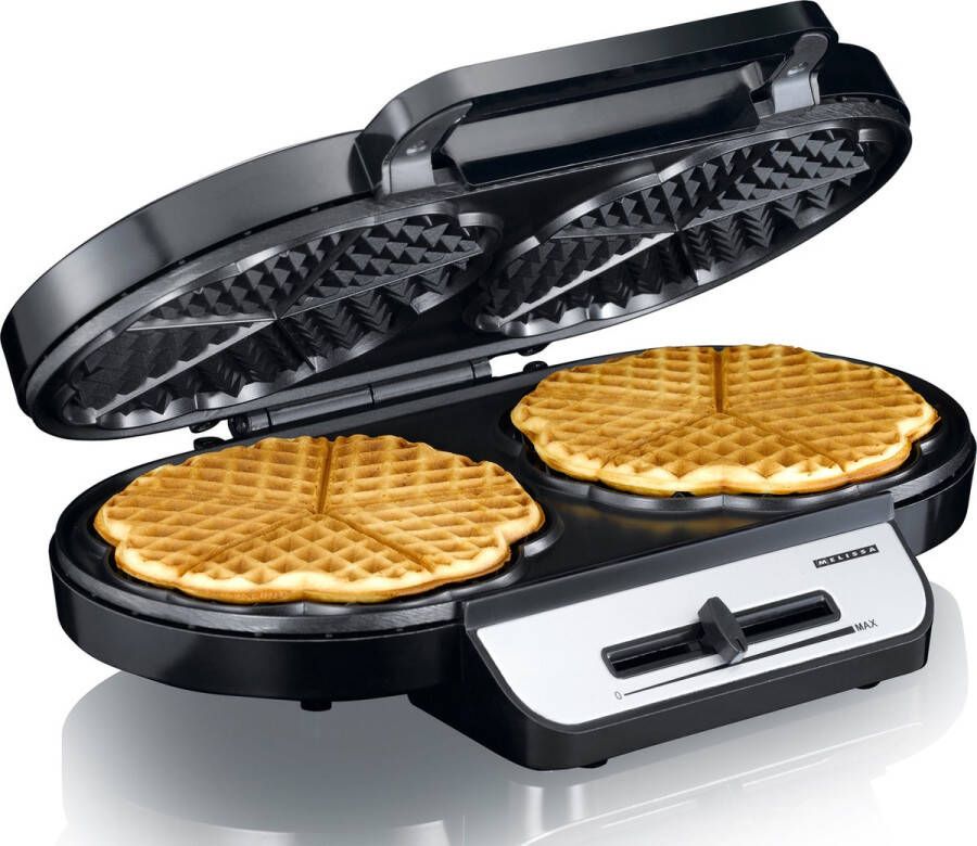 Melissa Wafelijzer Hartvorm 1200W Dubbele Wafelmaker 10 wafels per keer 16250087 Zwart