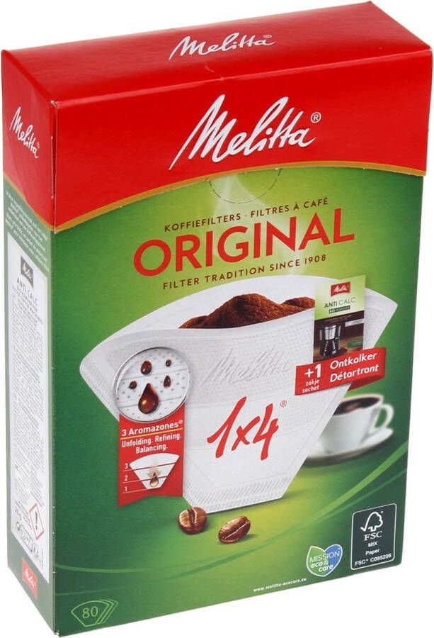 Melitta Original 1x4 Coffee Filters White 80 filters + ontkalker