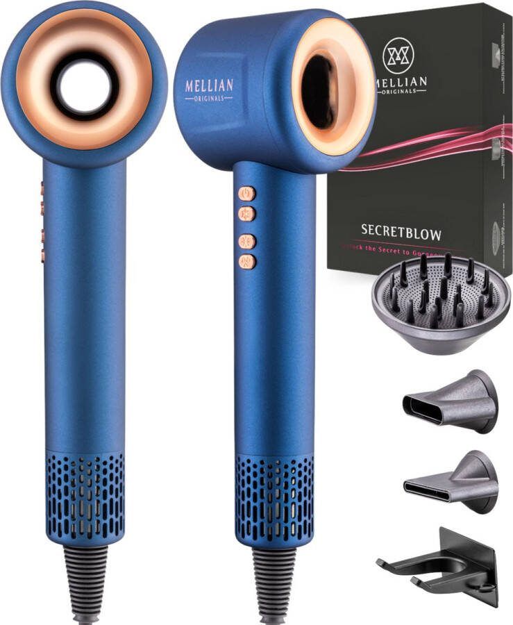 Mellian SecretBlow Föhn Fohn met Diffuser Krachtige Ionische Haardroger Krullen 110.000RPM