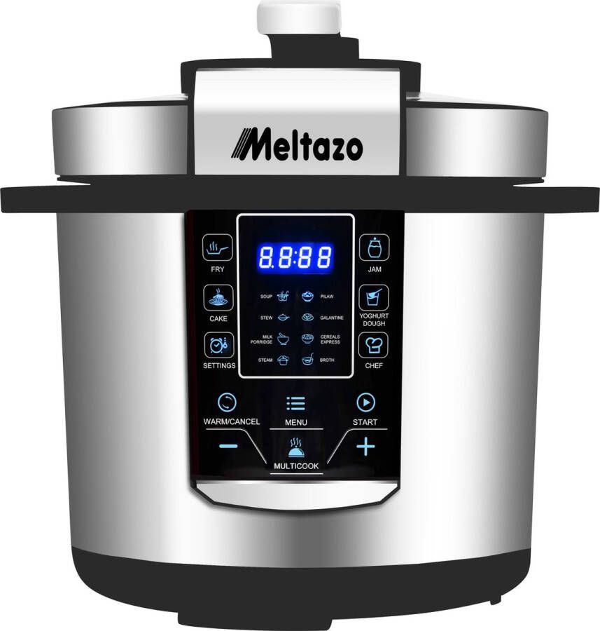 MELTAZO Multicooker 6L 14-in-1 Elektrische Snelkookpan met LED Touch Screen Pressure Cooker Electrisch Electric Pressure Cooker Multicuiseur Multi cooker Rijstkoker Yoghurtmaker Slowcooker Soepmaker Stomer (RVS Zwart)