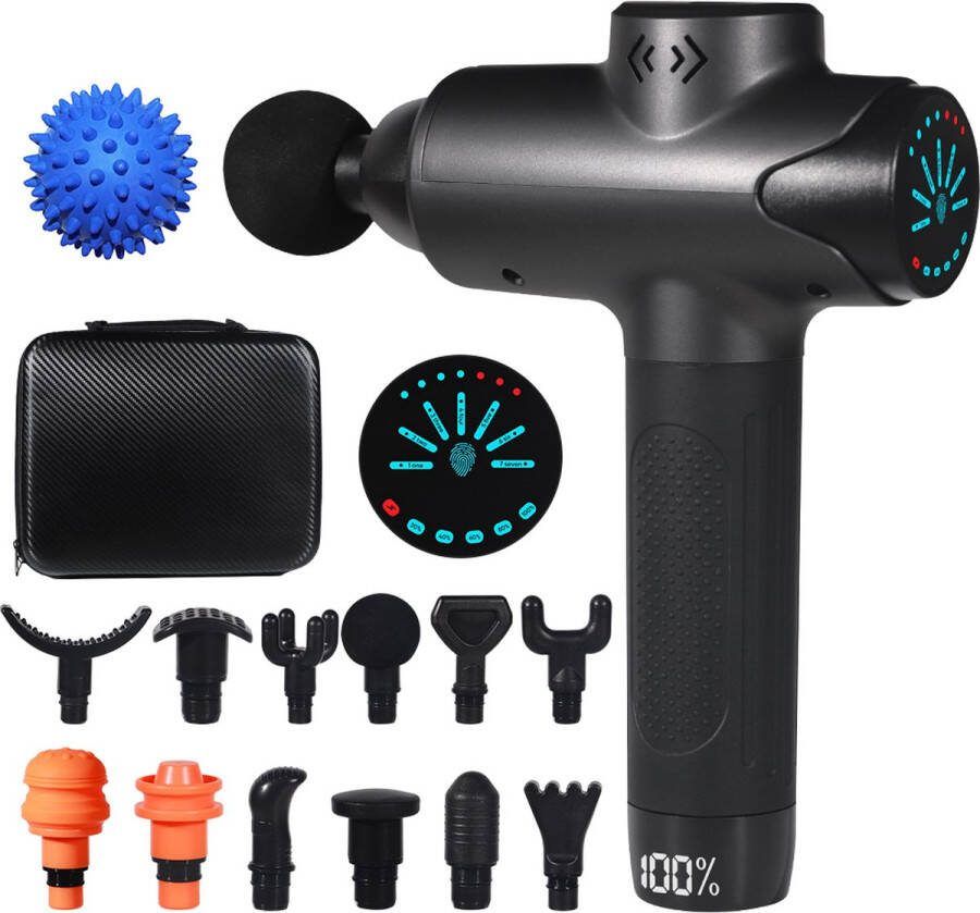 MelYas Massage Gun 12 opzetstukken Massage Pistool Massage Pistool + Massagebal Massage Apparaat Massage Relax Sport Massage Apparaat Massageapparaat Incl. Massagebal Massage Gun Professioneel Sport Touchscreen