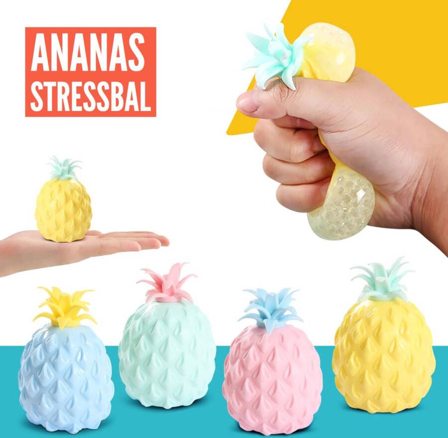 Menga Ananas stressbal 7 cm 1 exemplaar Fidget Toy Knijpbal voor de hand schoenkado sinterklaas