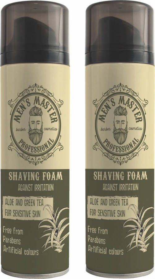 Men's Master Shaving Foam Scheerschuim Extra Dik met Groene Thee en Aloë Vera Gevoelige Huid Voordeelverpakking 2 x 200ML