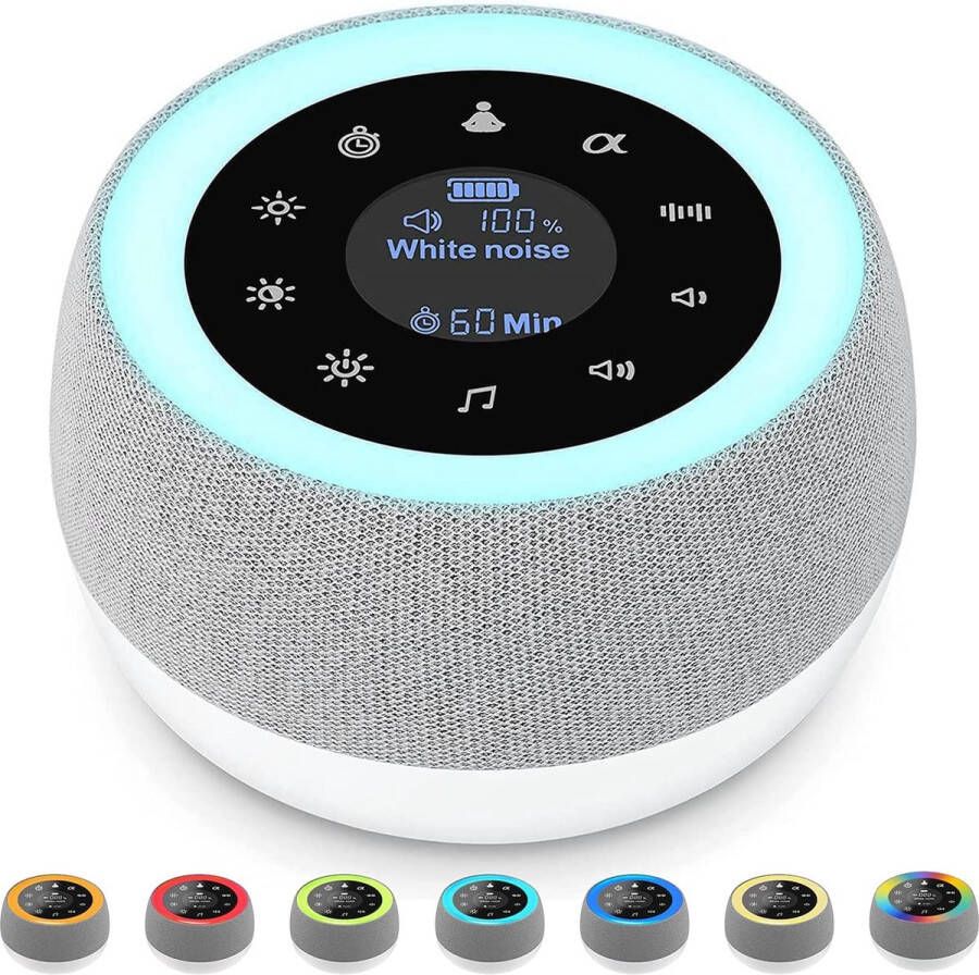 Menz Goods 2 in 1 White Noise Machine Baby – Witte Ruis Machine – Ook voor Yoga 7 kleuren licht – 32 rustgevende geluiden – slaaptrainer nachtlampje