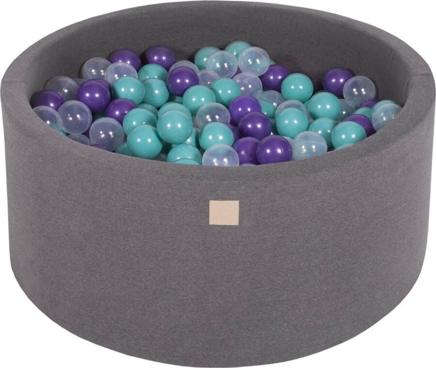 MEOWBABY Ballenbak KATOEN Donker Grijs 90x40 incl. 300 ballen Turquoise Violet Transparant