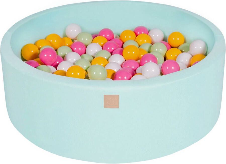 MEOWBABY Ballenbak KATOEN Mint 90x30 incl. 200 ballen Wit Licht Groen Licht Roze Geel