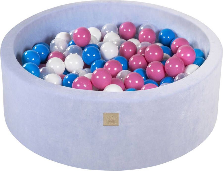 MEOWBABY Ballenbak VELVET Baby Blauw 90x30 incl. 200 ballen Blauw Wit Licht Roze Transparant