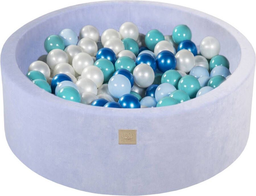 MEOWBABY Ballenbak VELVET Baby Blauw 90x30 incl. 200 ballen Parel Blauw Baby Blauw Parel Wit Turquoise