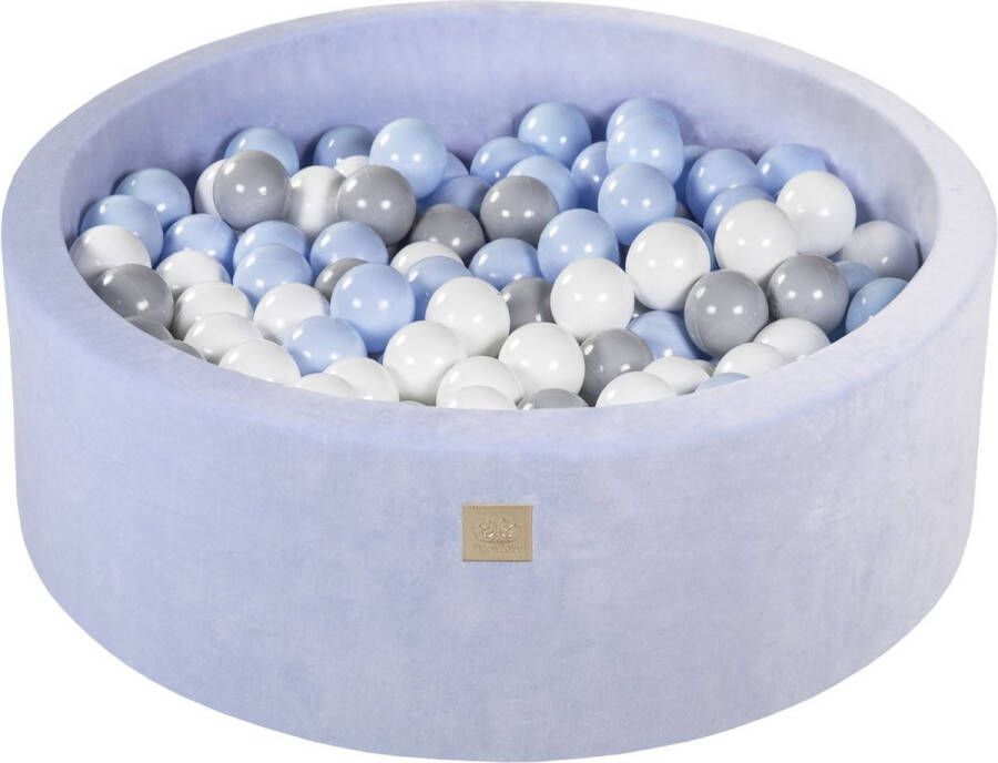 MEOWBABY Ballenbak VELVET Baby Blauw 90x30 incl. 200 ballen Wit Baby Blauw Grijs