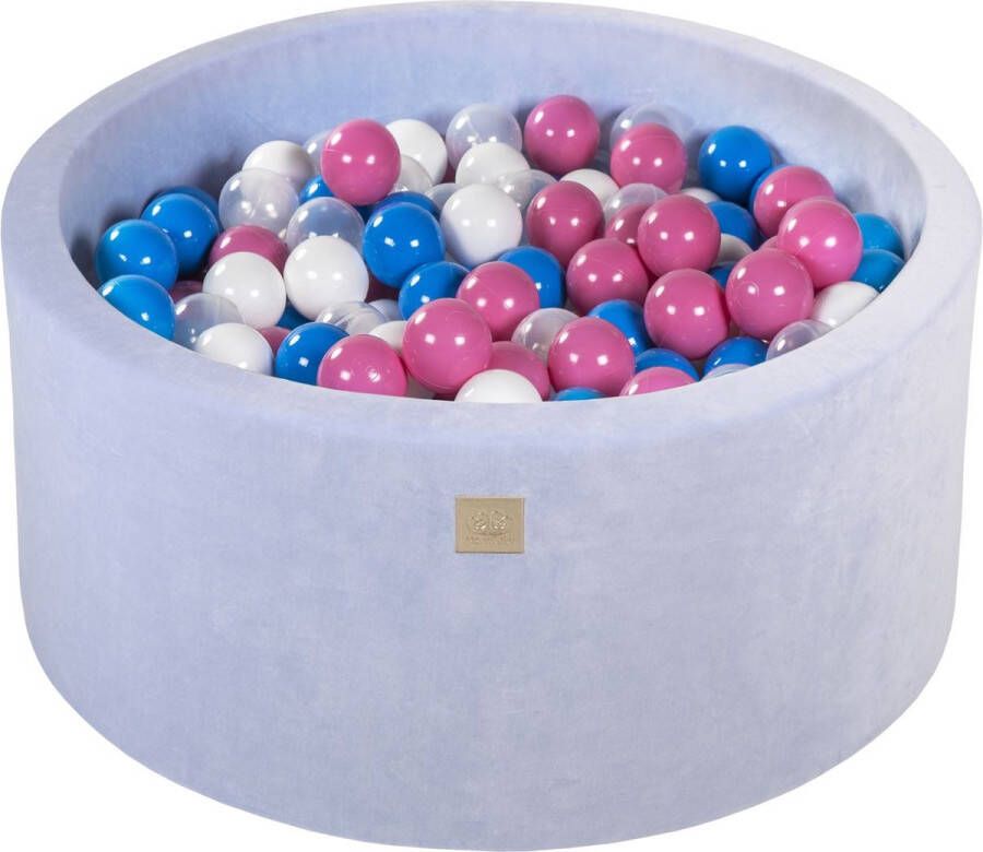 MEOWBABY Ballenbak VELVET Baby Blauw 90x40 incl. 300 ballen Blauw Wit Licht Roze Transparant