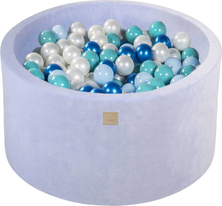 MEOWBABY Ballenbak VELVET Baby Blauw 90x40 incl. 300 ballen Parel Blauw Baby Blauw Parel Wit Turquoise