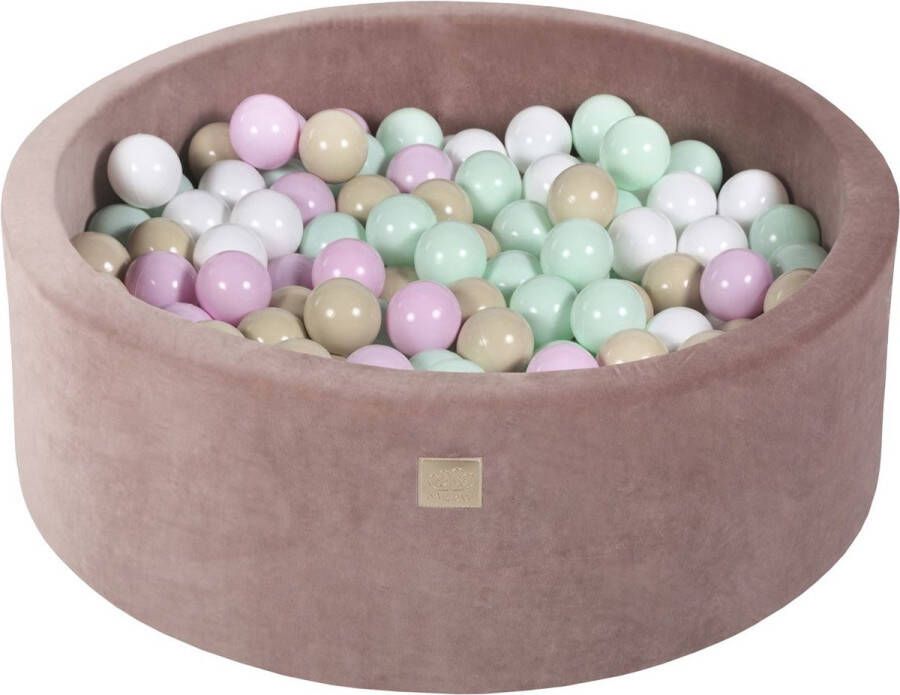 MEOWBABY Ballenbak VELVET Beige 90x30 incl. 200 ballen Pastel Roze Mint Wit Beige