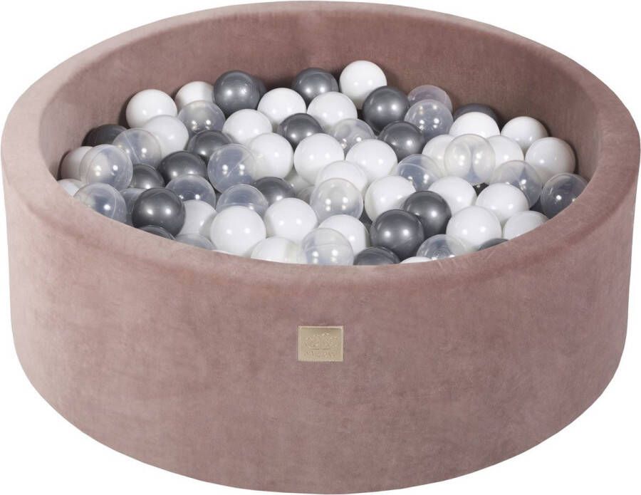MEOWBABY Ballenbak VELVET Beige 90x30 incl. 200 ballen Zilver Wit Transparant