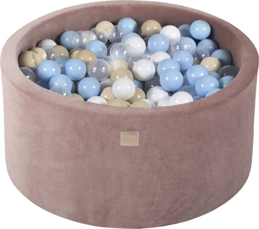 MEOWBABY Ballenbak VELVET Beige 90x40 incl. 300 ballen Baby Blauw Beige Wit Transparant
