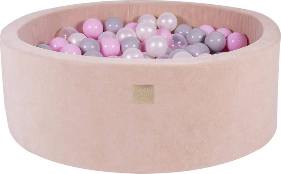MEOWBABY Ballenbak VELVET Ecru 90x30 incl. 200 ballen Transparant Pastel Roze Parel Wit Grijs