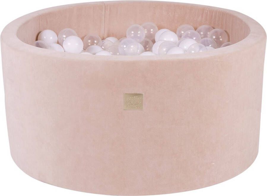 MEOWBABY Ballenbak VELVET Ecru 90x40 incl. 300 ballen Wit Transparant