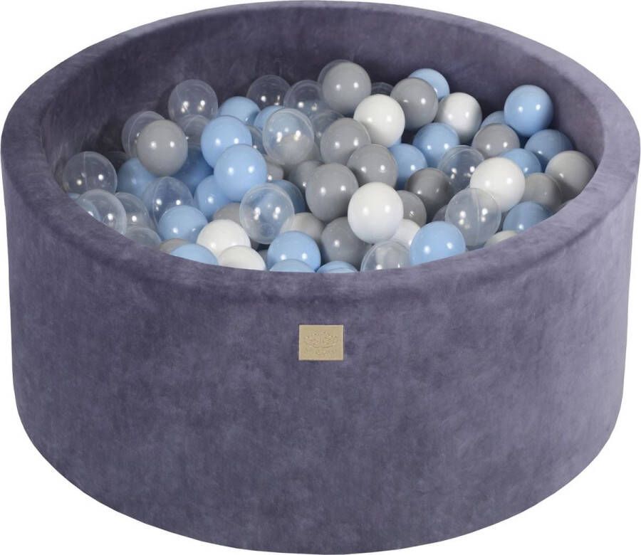 MEOWBABY Ballenbak VELVET Grafiet 90x40 incl. 300 ballen Baby Blauw Grijs Wit Transparant