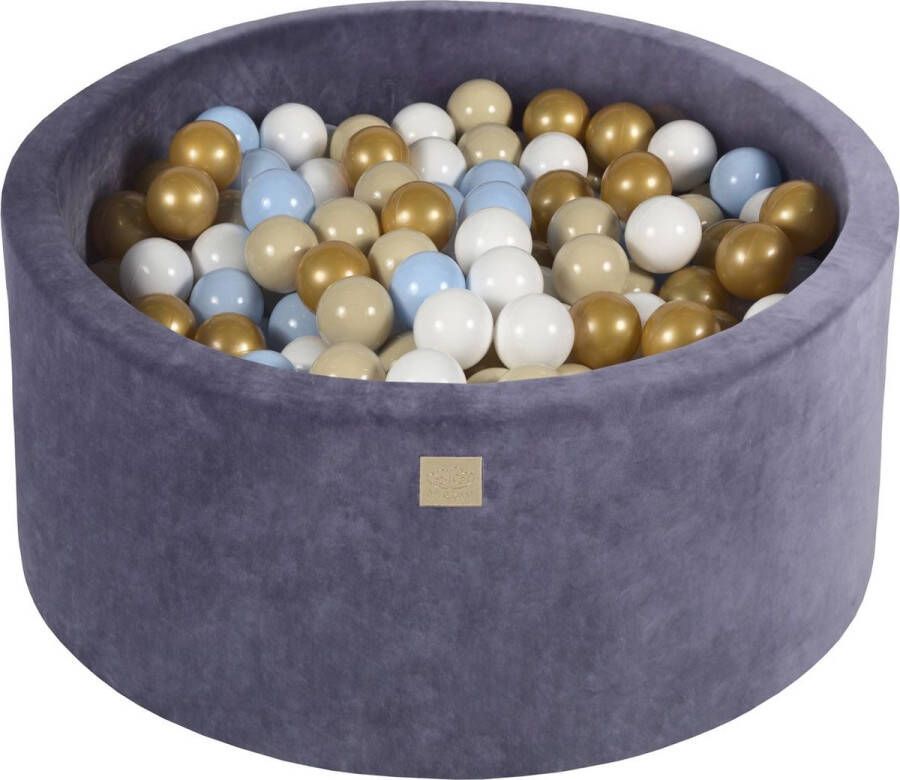MEOWBABY Ballenbak VELVET Grafiet 90x40 incl. 300 ballen Goud Baby Blauw Beige Transparant