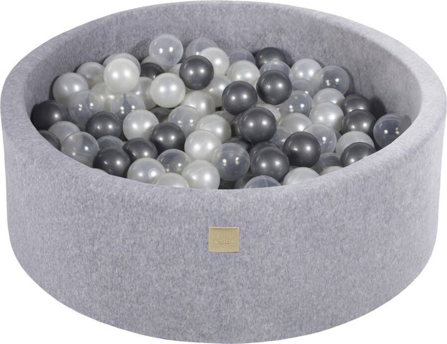 MEOWBABY Ballenbak VELVET Licht Grijs 90x30 incl. 200 ballen Zilver Parel Wit Transparant