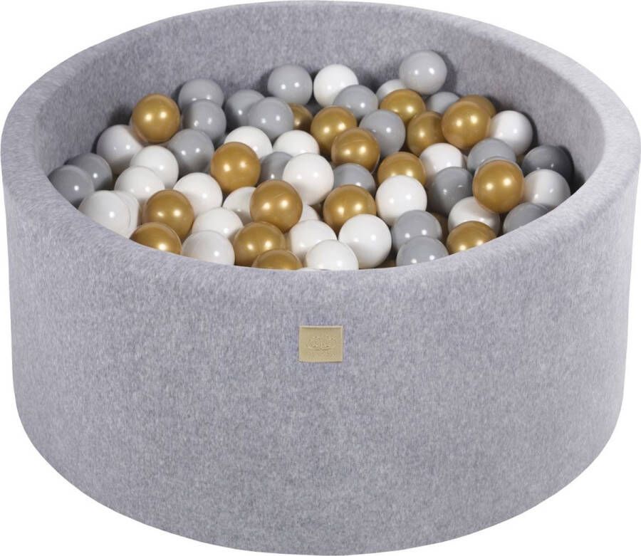 MEOWBABY Ballenbak VELVET Licht Grijs 90x40 incl. 300 ballen Goud Grijs Wit