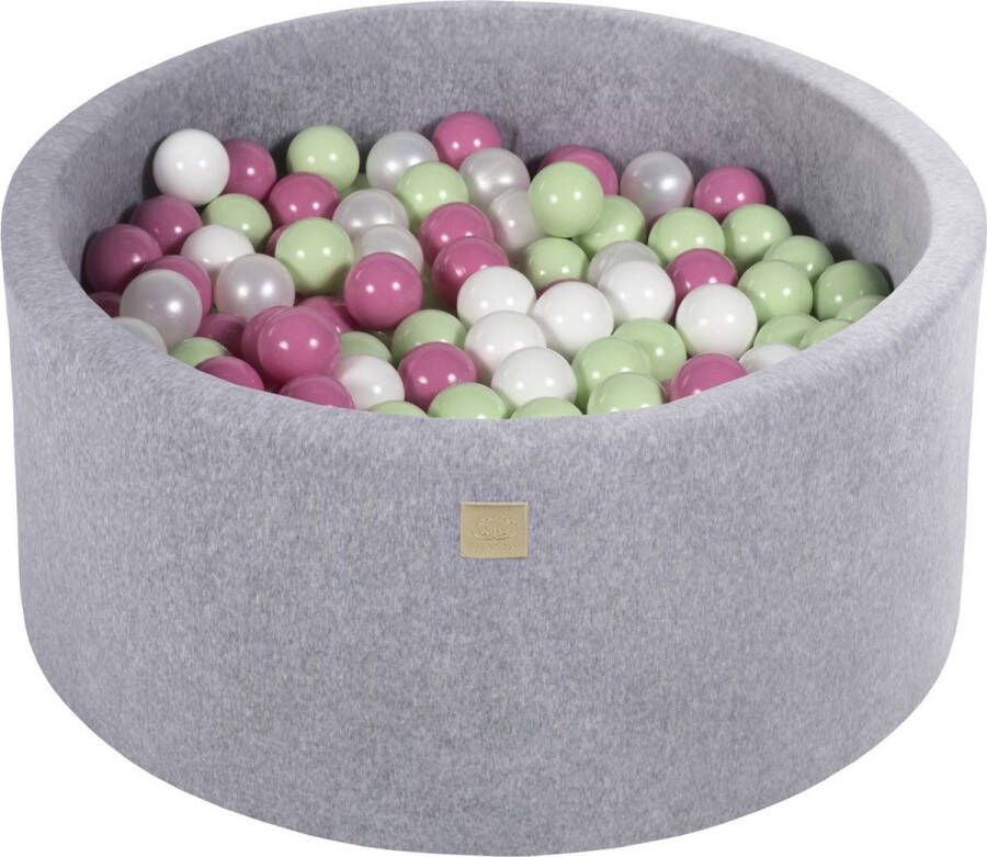 MEOWBABY Ballenbak VELVET Licht Grijs 90x40 incl. 300 ballen Licht Roze Licht Groen Parel Wit