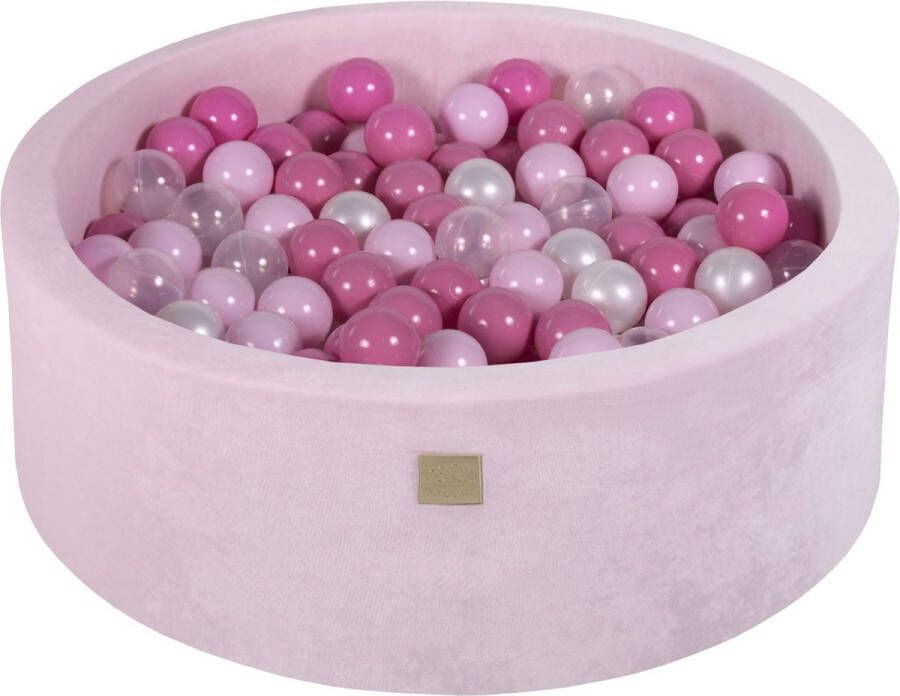MEOWBABY Ballenbak VELVET Poeder Roze 90x30 incl. 200 ballen Pastel Roze Licht Roze Transparant Parel Wit