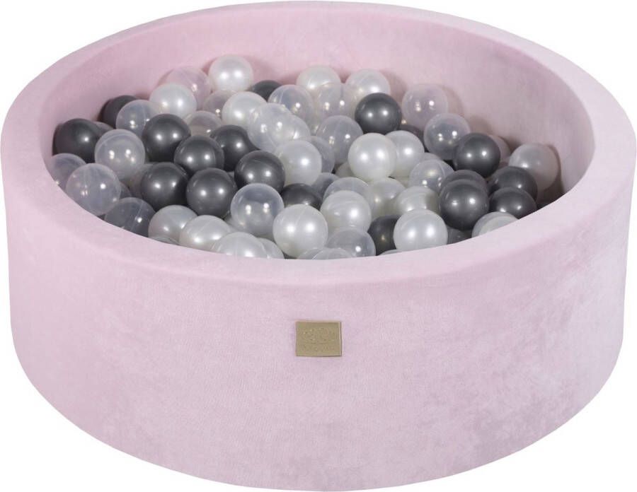 MEOWBABY Ballenbak VELVET Poeder Roze 90x30 incl. 200 ballen Zilver Parel Wit Transparant