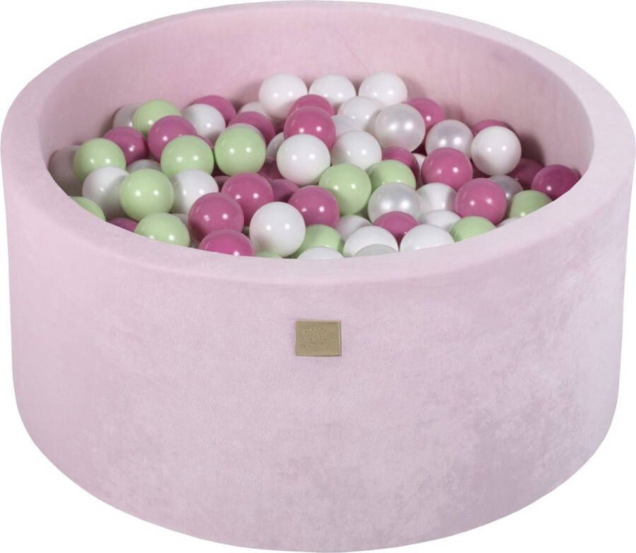 MEOWBABY Ballenbak VELVET Poeder Roze 90x40 incl. 300 ballen Licht Roze Licht Groen Wit Parel Wit