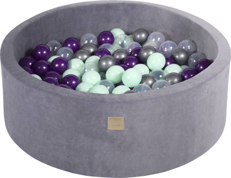 MEOWBABY Ballenbak VELVET Steel 90x30 incl. 200 ballen Violet Mint Transparant Zilver