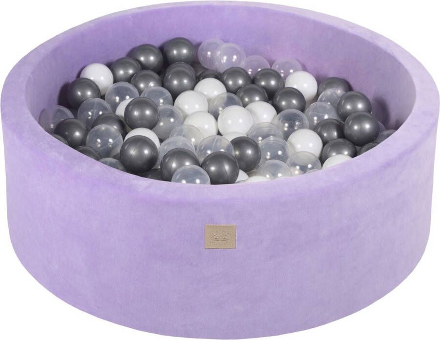 MEOWBABY Ballenbak VELVET Violet 90x30 incl. 200 ballen Zilver Parel Wit Transparant