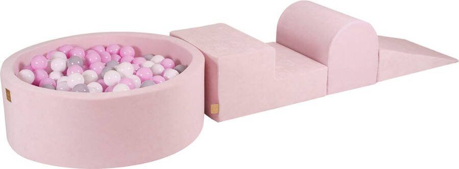 MEOWBABY Foam 3 elementen Speelset met Ballenbak 90x30cm met 200 Ballen Gecertificeerd Fluweel roze; grijs wit roze wit