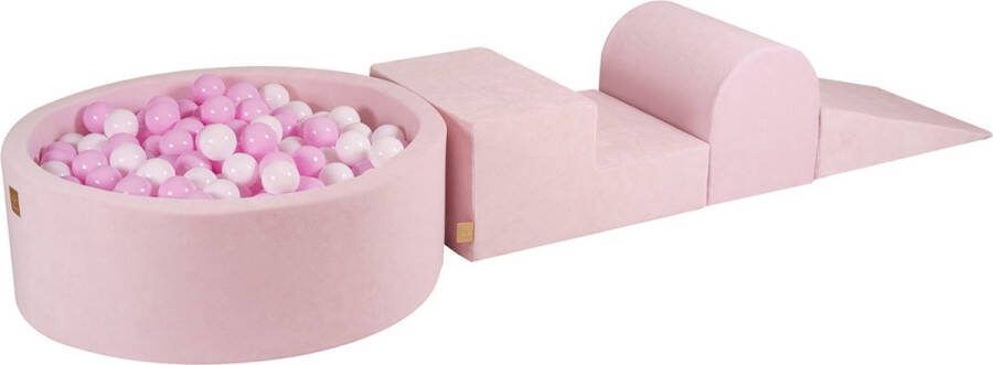 MEOWBABY Foam 3 elementen Speelset met Ballenbak 90x30cm met 200 Ballen Gecertificeerd Fluweel roze; roze wit