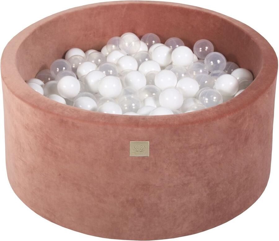 MEOWBABY Ronde ballenbak VELVET 90x40 Marsala Rood incl 300 ballen Wit Transparant Ballenbakje.nl