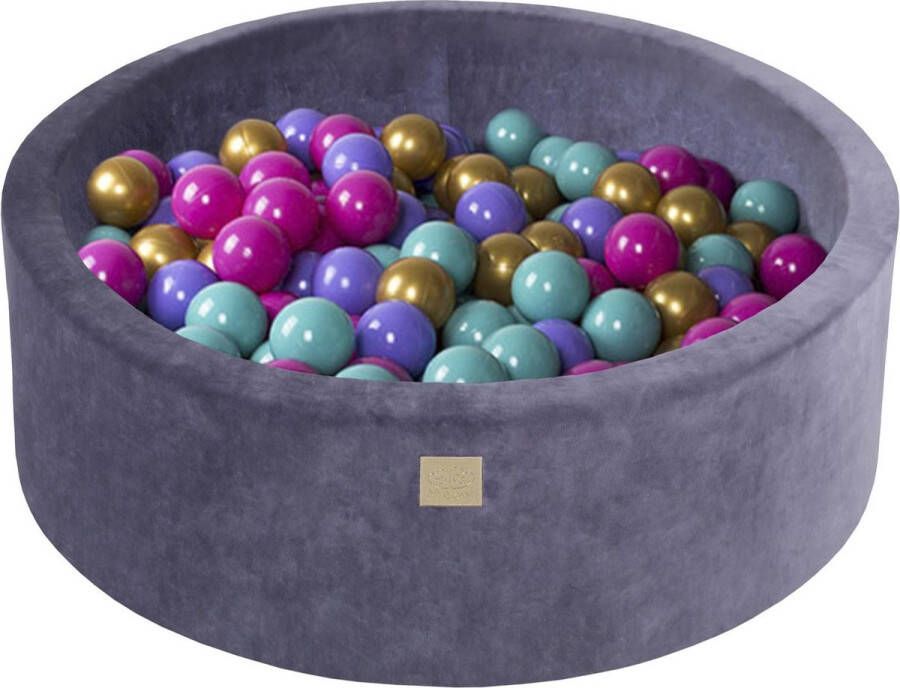 MEOWBABY Ronde ballenbak VELVET 90x30 Grijs-Blauw incl 200 ballen Donker Roze Goud Turquoise Violet | NoussyToys.nl