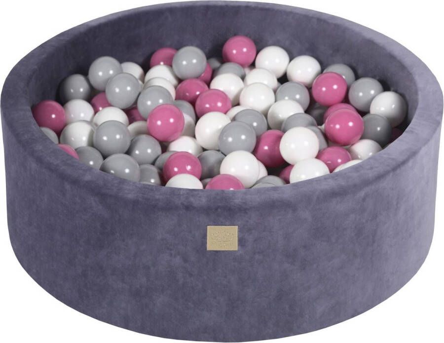 MEOWBABY Ronde ballenbak VELVET 90x30 Grijs-Blauw incl 200 ballen Wit Grijs Licht Roze NoussyToys.nl