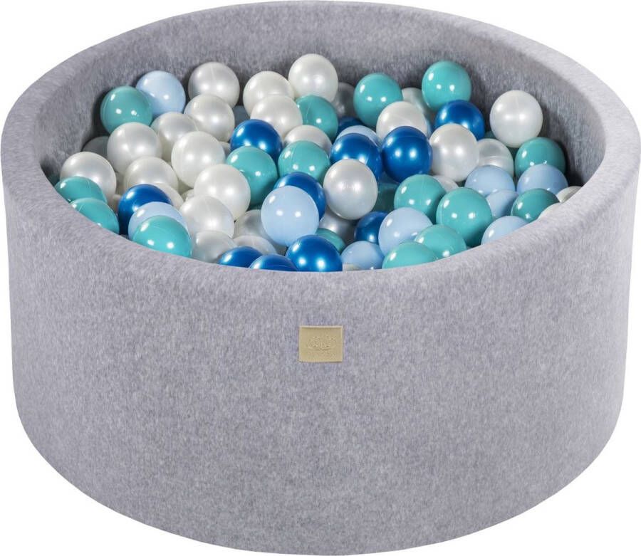 MEOWBABY Ronde ballenbak VELVET 90x40 Licht Grijs incl 300 ballen Baby Blauw Turquoise Blauw Pearl Wit Pearl Ballenbakje.nl