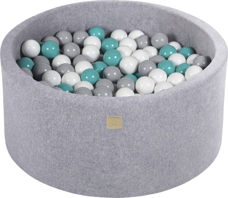 MEOWBABY Ronde ballenbak VELVET 90x40 Licht Grijs incl 300 ballen Turquoise Grijs Wit Ballenbakje.nl