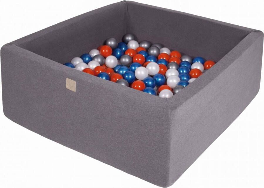 MEOWBABY Vierkante Ballenbak incl. 400 ballen 110x110x40 cm Donker Grijs Parel Blauw Parel Wit Oranje Zilver