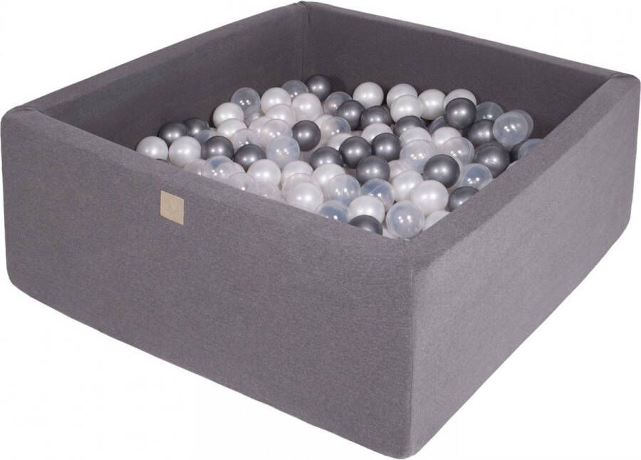 MEOWBABY Vierkante Ballenbak incl. 400 ballen 110x110x40 cm Donker Grijs Parel Wit Zilver Transparant