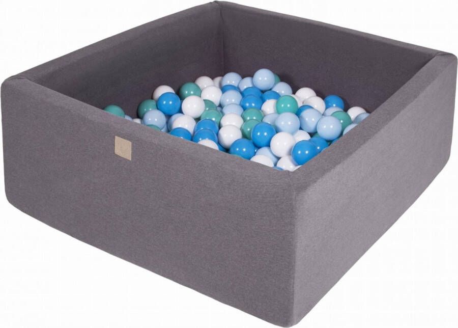 MEOWBABY Vierkante Ballenbak incl. 400 ballen 110x110x40 cm Donker Grijs Wit Blauw Turquoise Baby Blauw