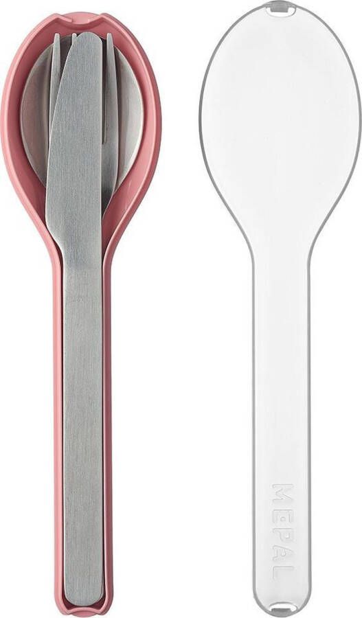 Mepal – Bestekset 3-delig Ellipse – Bestaat uit een mes vork en lepel – Nordic pink – RVS bestekset