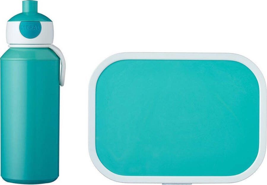 Mepal lunchset Campus – Broodtrommel en Drinkbeker voor kinderen – Bento box – Pop-up drinkfles – Turqouise