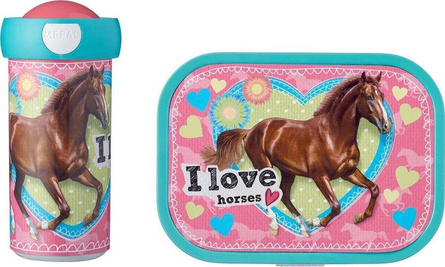 Mepal lunchset Campus – Broodtrommel en Drinkbeker voor kinderen – Bento box – Schoolbeker – My Horse