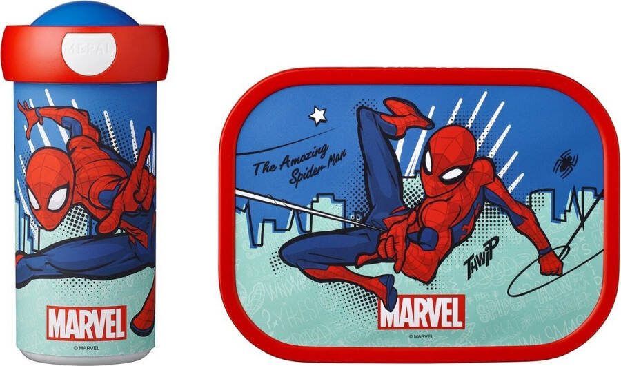 Mepal lunchset Campus – Broodtrommel en Drinkbeker voor kinderen – Bento box – Schoolbeker – Spiderman