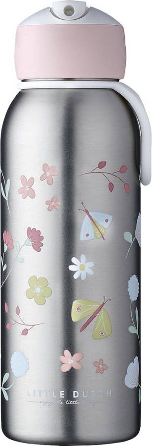 Mepal – isoleerfles flip-up Campus – Flowers & butterflies – waterfles met rietje – houdt je drankje tot 9 uur warm en 12 uur koud – drinkfles voor kinderen – thermosfles