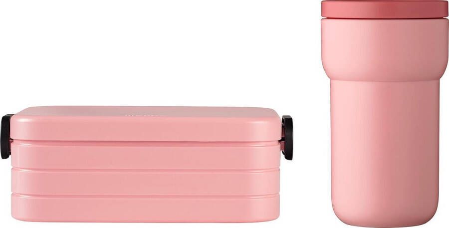 Mepal – Lunchbox Take a Break midi + Reisbeker Ellipse- Nordic pink – Gechikt voor 4 boterhammen – houdt je drankje 30 minuten warm – lunchbox volwassenen – travel mug