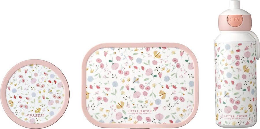 Mepal lunchset Campus – Broodtrommel Drinkbeker en Fruitbox – Lunchset voor kinderen – Flowers & Butterflies