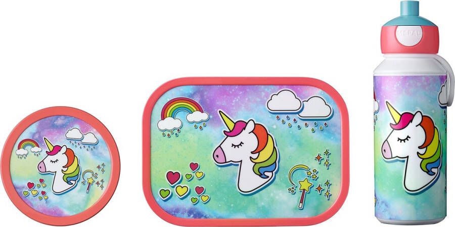 Mepal lunchset Campus – Broodtrommel Drinkbeker en Fruitbox – Lunchset voor kinderen – Unicorn