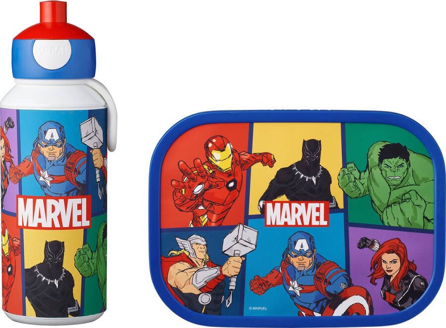 Mepal – Lunchset campus (pu + lb) – pop-up drinkfles en broodtrommel voor kinderen – avengers – bento box – lekvrij